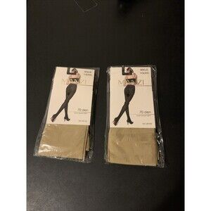 MANZI Womens 2 Pair XS Opaque Control Top Tights 70 Denier Pantyhose Miele New